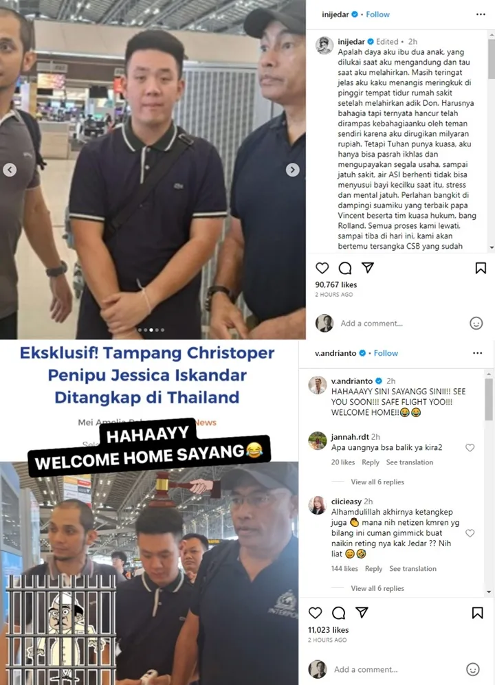 Jessica Iskandar dan Vincent Verhaag Kompak Pamer Wajah Christoper saat Ditangkap Polisi