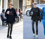 Hailey Baldwin Tampil Kece dengan Hoodie dan Leather Pants