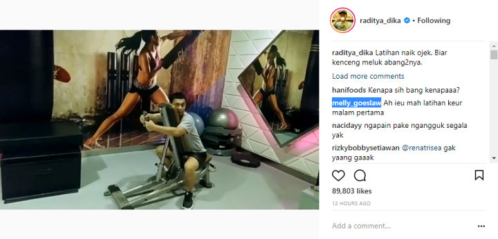 Komentar Melly Goeslaw di Instagram Raditya Dika
