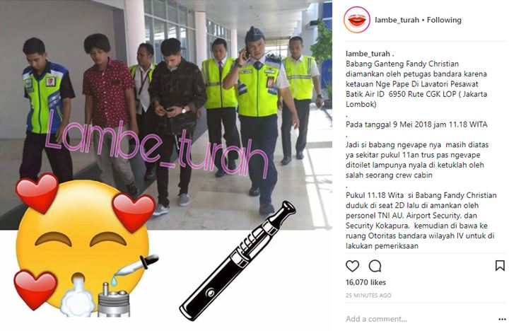 Kepergok Ngevape di Pesawat, Fandy Christian Diamankan Petugas Bandara