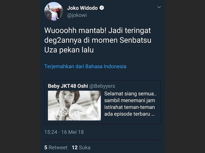 Presiden Jokowi Tweet JKT48