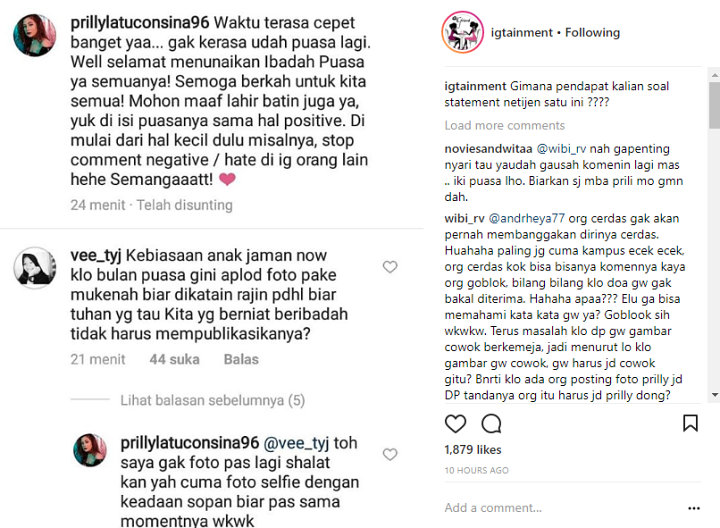 Balasan Prilly Terhadap Komentar Nyinyir Netter