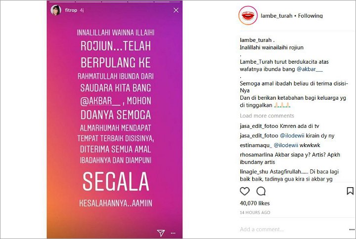 Ibunda Akbar \'SUCI\' Meninggal Dunia