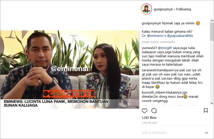 Bantu Lucinta Luna Soal Kasus Manokwari, Pembelaan Sunan Kalijaga Bikin Netter Geram