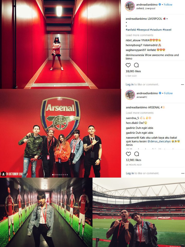 Ganindra Bimo dan Andrea Dian Mengunjungi Stadium Liverpool dan Arsenal