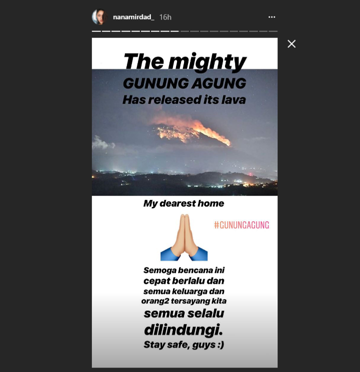 InstaStory Nana Mirdad Soal Gunung Agung
