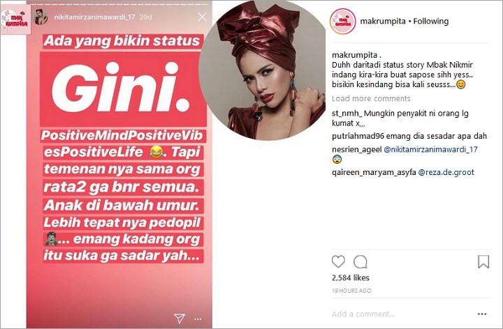 Kembali Tulis Pesan Bijak, Nikita Mirzani Malah Dicibir Cuma Cari Sensasi
