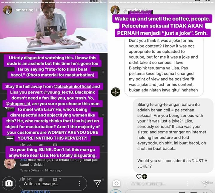 Insta Story Amrazing Soal Young Lex dan Black Pink
