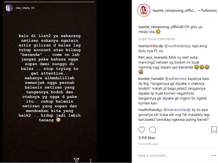 Cita Citata dicibir Balik Saat Beri Sindiran ke Netter