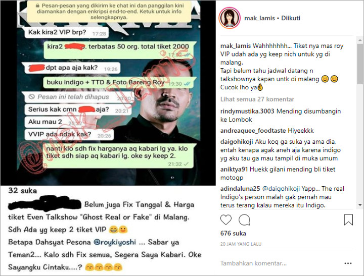 Popularitas Meroket, Tiket VIP Talkshow Roy Kiyoshi Laris Manis