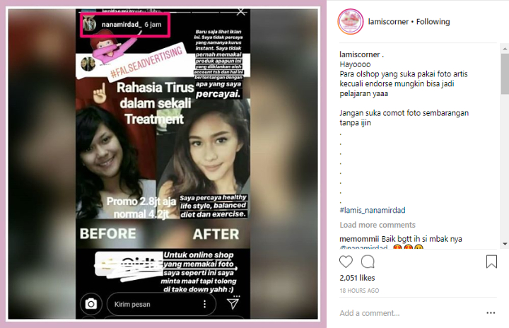 Foto Wajah Dipakai Promosi Tanpa Izin, Nana Mirdad Tegur Online Shop