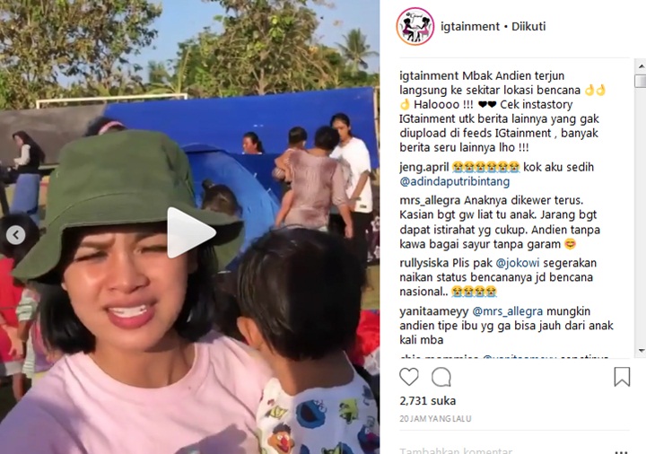 Andien Ajak Anak ke Lokasi Gempa