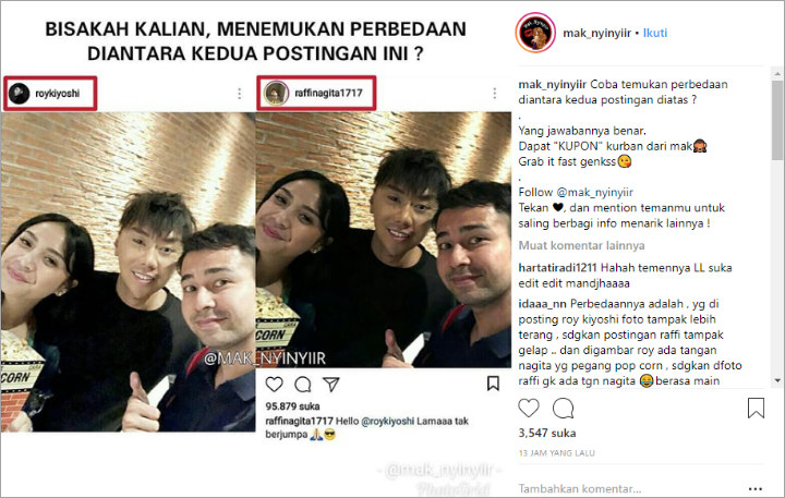 Akun Gosip Bandingkan Dua Postingan Ini, Roy Kiyoshi Terbukti Hobi Edit Foto?