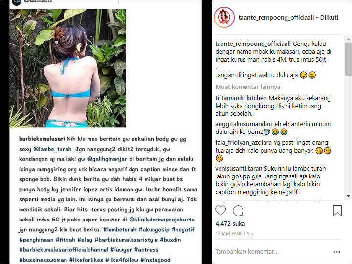 Foto Bareng Pria Lain Jadi Sorotan, Barbie Kumalasari Balik Sindir Akun Gosip Pakai Foto Seksi