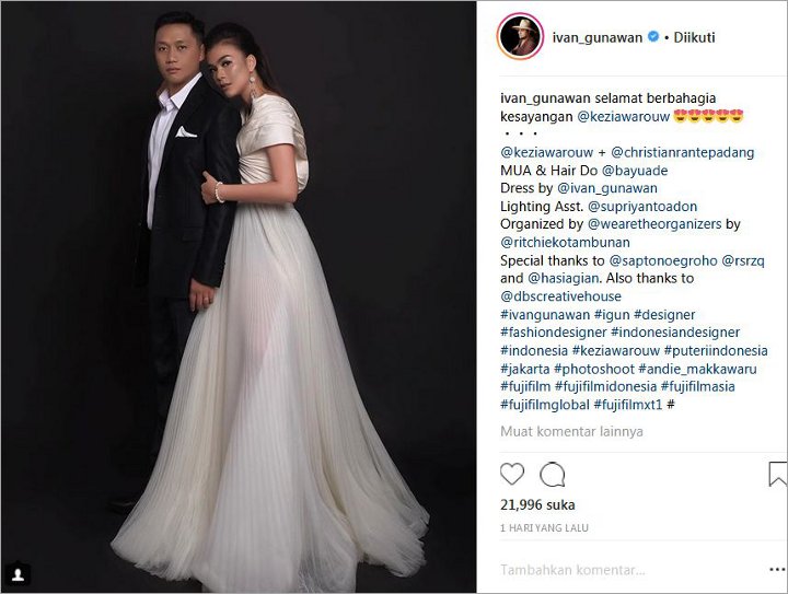 Beri Ucapan Selamat, Ivan Gunawan Bagikan Foto Elegan Kezia Waraouw Pakai Gaun Rancangannya