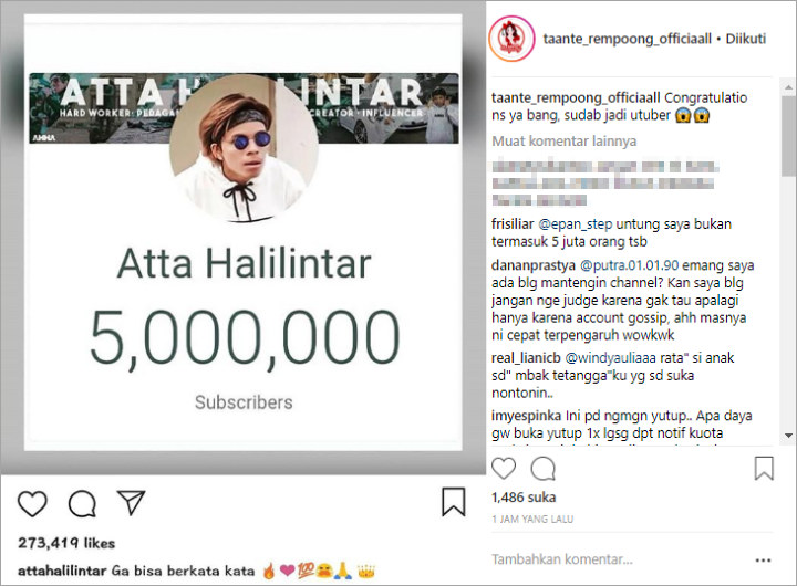 Atta Halilintar Tuai Komentar Sinis