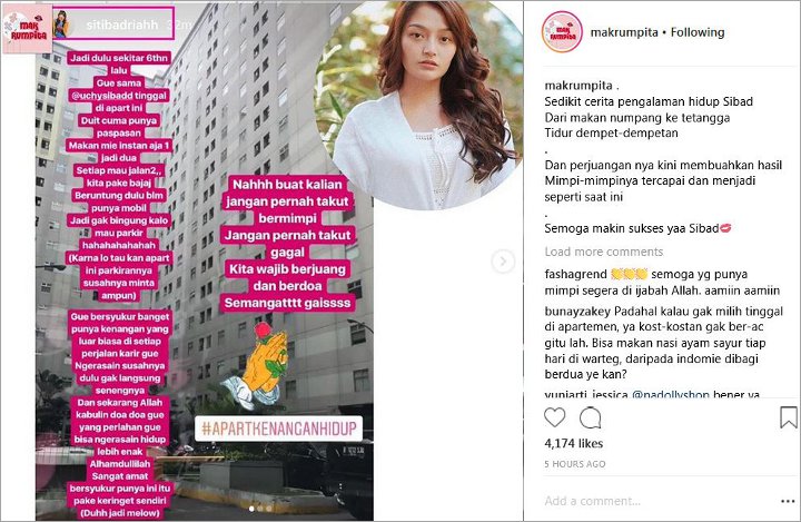  Insta Story Siti Badriah tentang Apartemen
