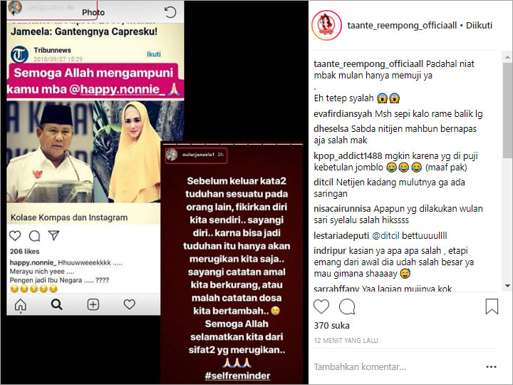 Unggahan Instagram Story Mulan Jameela