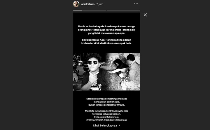Ariel Tatum donasi Haringga Sirla