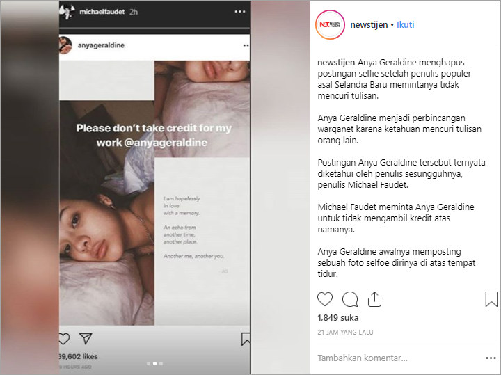 Diduga Plagiat Pesan Bijak, Anya Geraldine Ditegur Penulis Populer Asal Selandia Baru