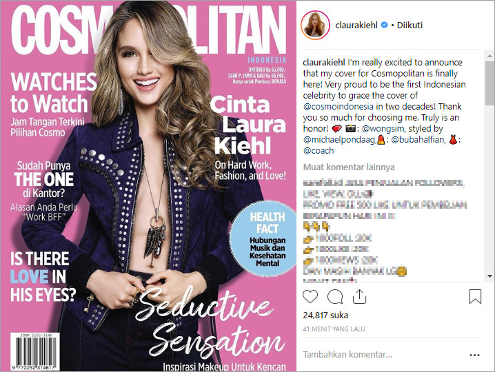 Mejeng di Sampul Majalah Ternama, Tampilan Seksi Cinta Laura Curi perhatian Netter