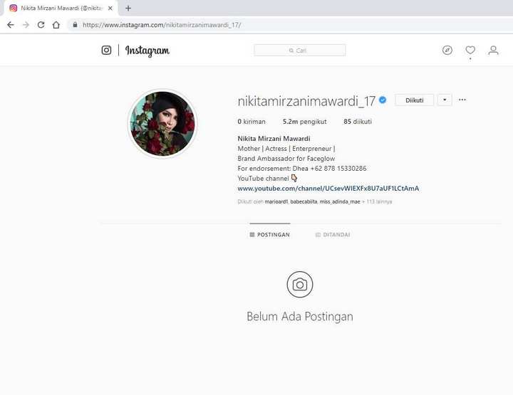 Nikita Hapus Total Unggahan Instagram
