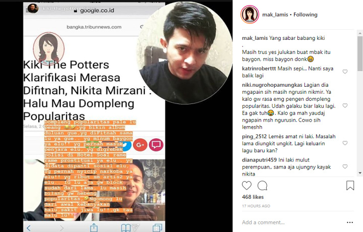Kiky The Potters Tanggapi Tudingan Numpang Popularitas Nikita Mirzani, Warganet Kembali Sinis