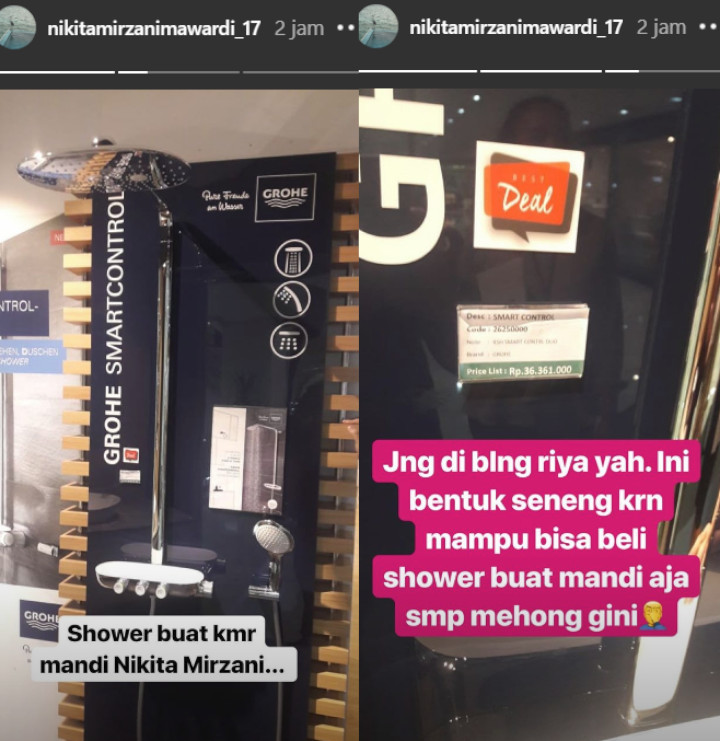Tak Mau Dibilang Riya\', Nikita Mirzani Beli Shower Kamar Mandi Rp 36 Juta?