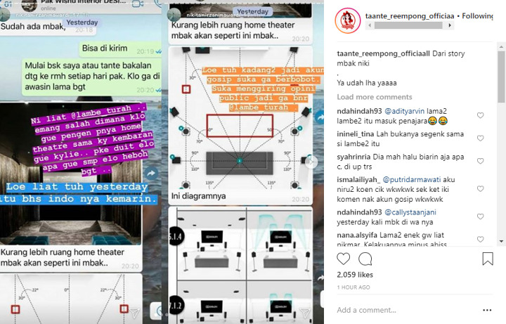 Instagram Story Nikita Mirzani Soal Comot Foto Home Theater di Google