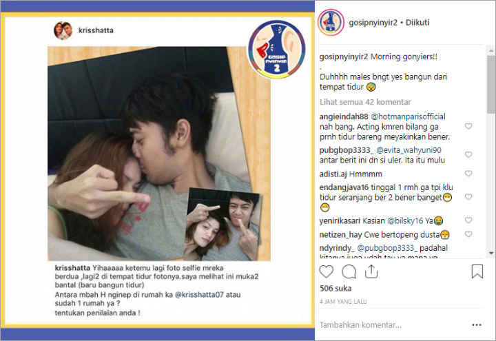 Beredar Foto Diduga Tidur Seranjang Bareng Kriss Hatta, Netter Sindir Pengakuan Hilda Ini