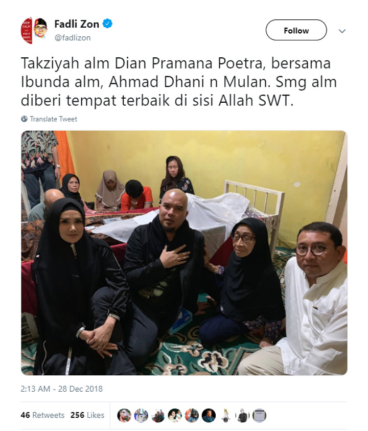 Dian Pramana Meninggal, Foto Mulan-Dhani Dan Fadli Zon Berlatar Jenazah Bikin Netter Miris