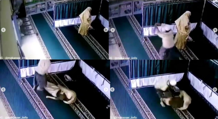 Viral Video Pria Pakai Balok Pukuli Wanita saat Salat di Masjid, Netter Geram