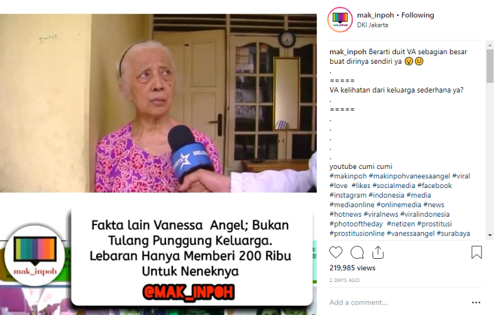 Nenek Akui Vanessa Angel Jarang Kirim Uang