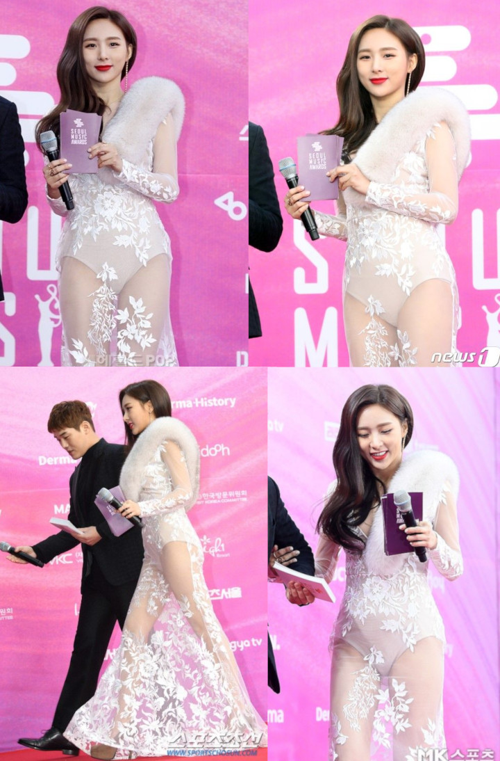 SMA 2019: Jadi MC, Dress Transparan Han Cho Im di Red Carpet Bikin Netter Syok