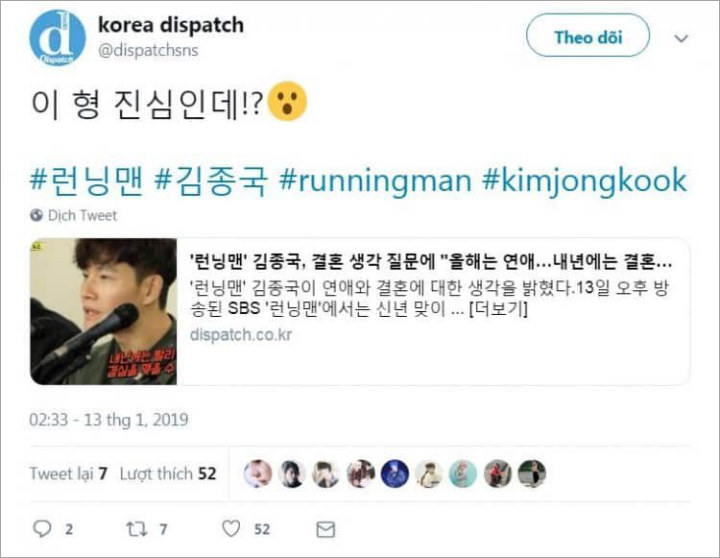 tweet Dispatch menyindir Kim Jong Kook