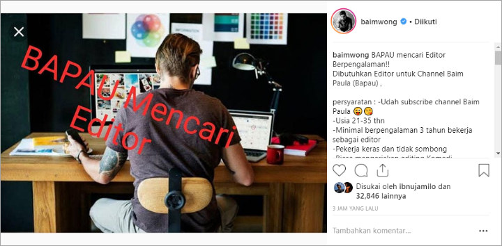 Baim Paula Cari Editor Video