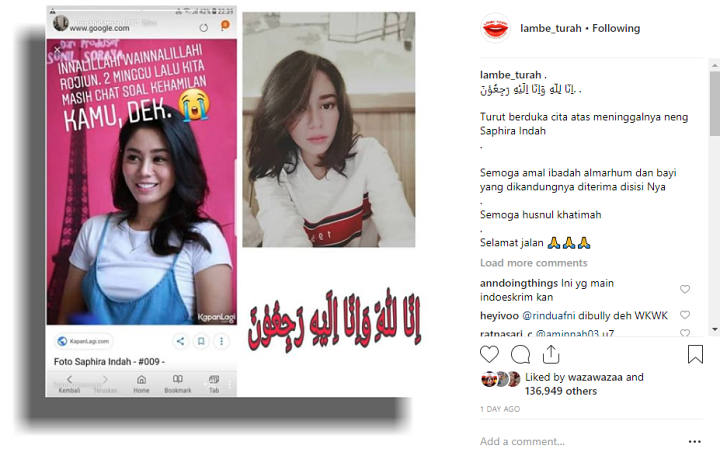 Penyebab Saphira Indah meninggal dunia