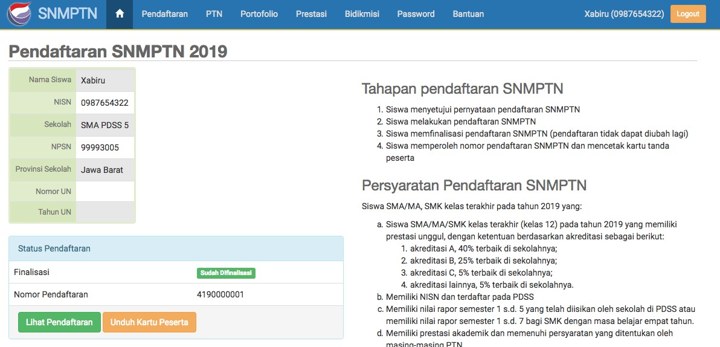 Cetak Kartu Peserta SNMPTN 2019