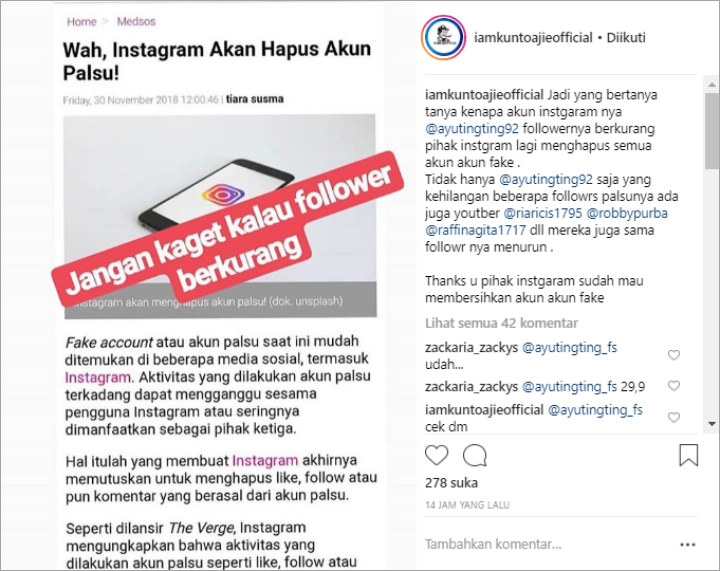 Dulu Sering Difitnah, Followers Instagram Ayu Ting Ting Akhirnya Terbukti Bukan Akun Palsu?