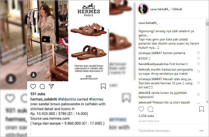 Hilda Vitria Jadi Bahan Gosip Netter Usai Kedapatan Pakai Sandal Seharga Rp 10 Juta