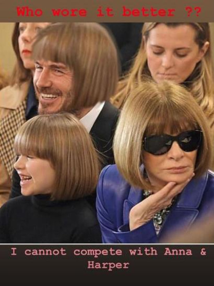 David Beckham jadikan kemiripan gaya rambut harper dan Anna Wintour sebagai meme