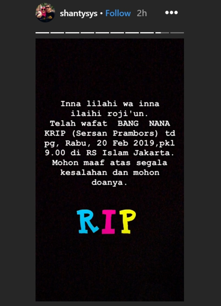 Instagram Shanty anak almarhum Sys NS