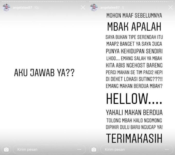 Angela Lee Klarifikasi