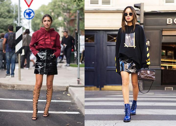 Hoodie dan Leather Skirt