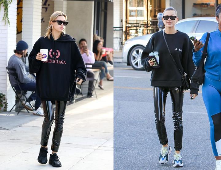 Hailey Baldwin Tampil Kece dengan Hoodie dan Leather Pants