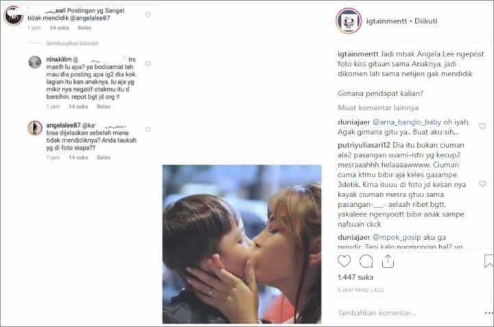 Angela Lee Dikritik Tak Mendidik Saat Pamer Foto Cium Bibir Sang Putra