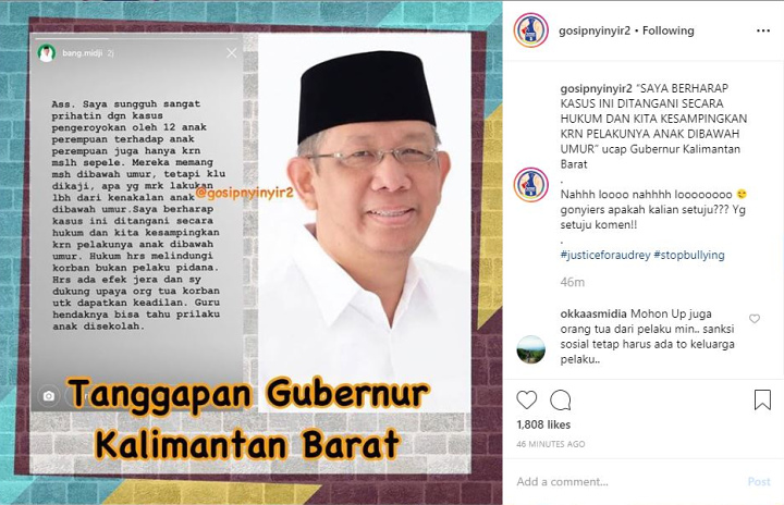 Gubernur Kalbar Geram Minta 12 Pelaku Pengeroyokan Audrey Siswi SMP di Pontianak Dibuat Jera