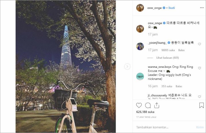 Komentar Yoon Jisung di Instagram Ong Sung Woo