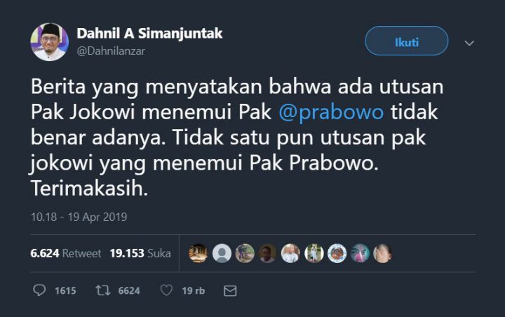 BPN Bantah Ada Utusan, Jokowi Minta Langsung Tanya Prabowo