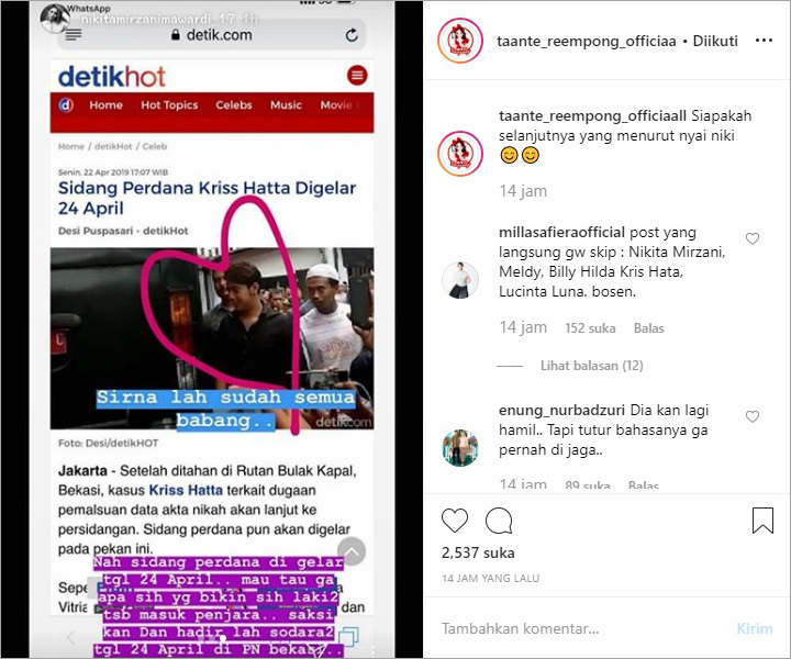 Nikita Mirzani Tak Sabar Sidang Kriss Hatta